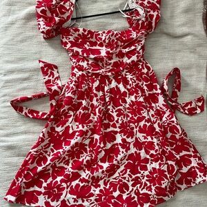 Floral Red and White Dress